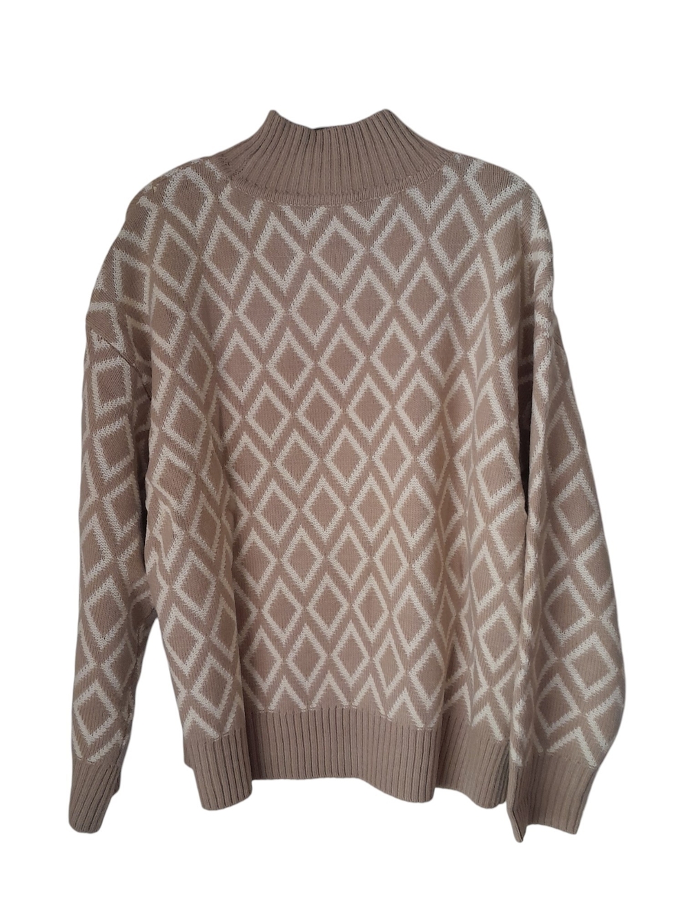 Vince Camuto Tan Diamond Pattern Turtleneck Sweater Large - Picture 9 of 12